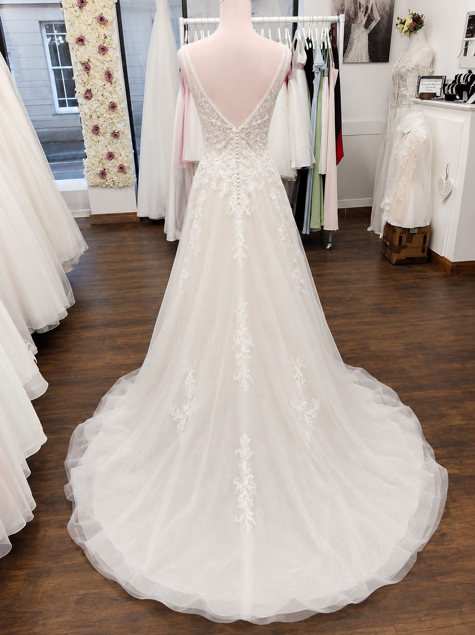 Champagne and ivory lace tulle wedding dress – modern minimalist bridal gown