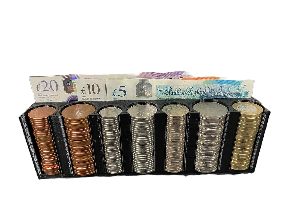 Thumbnail: Coin Cash Note Money Organiser Mini Storage Box Holder Sorter Savings 1p to£1