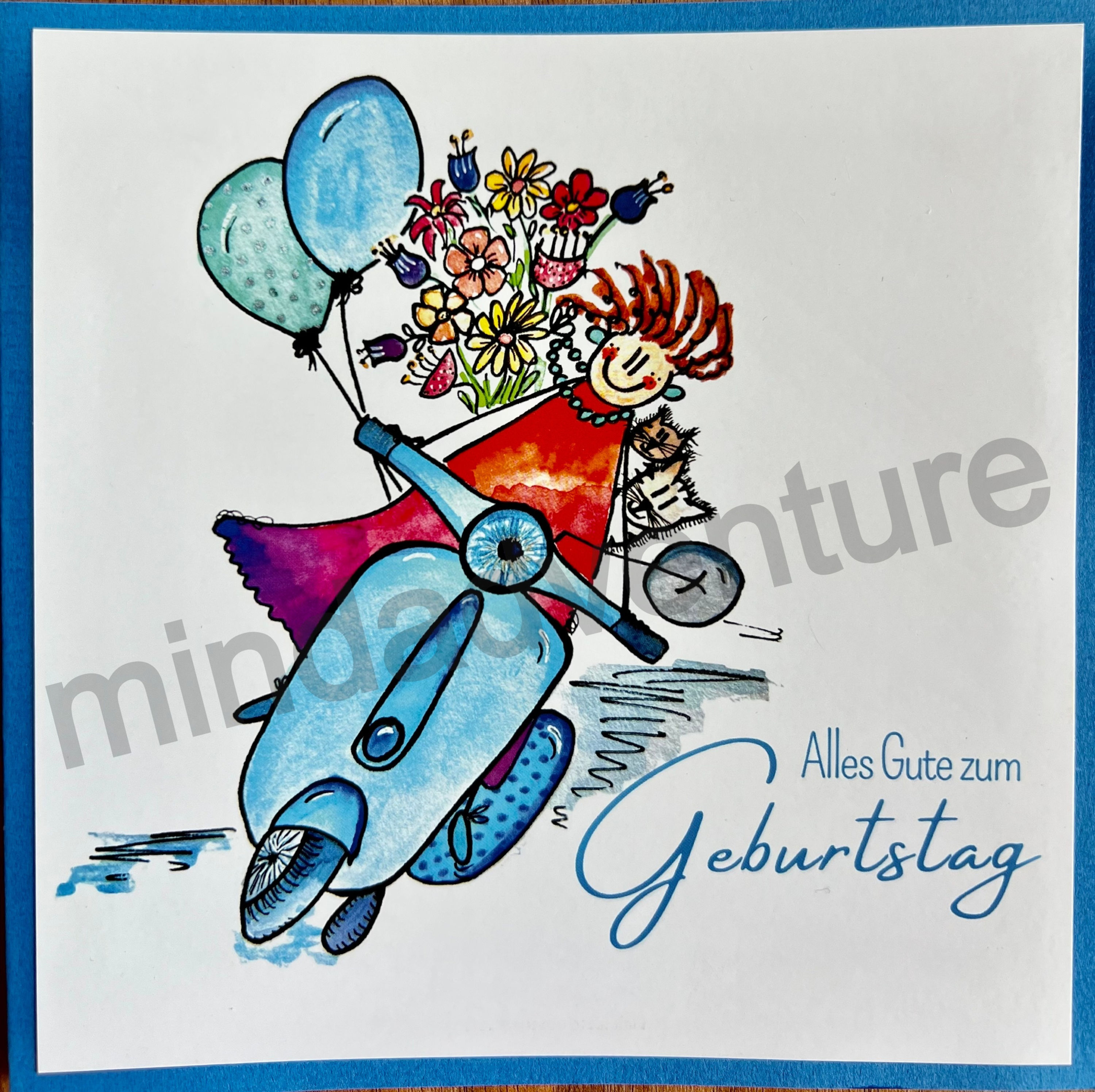 Geburtstagsgrüsse 'Stella auf der Vespa' - Doppelkarte