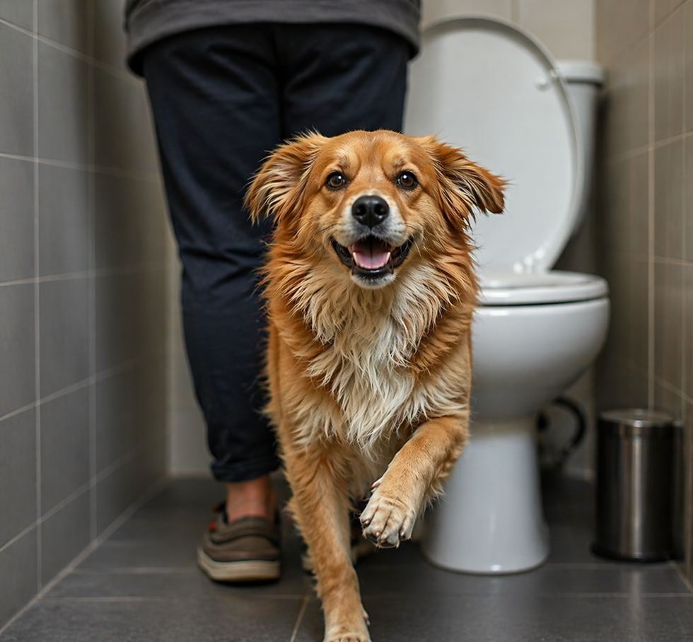 Hund folgt auf WC