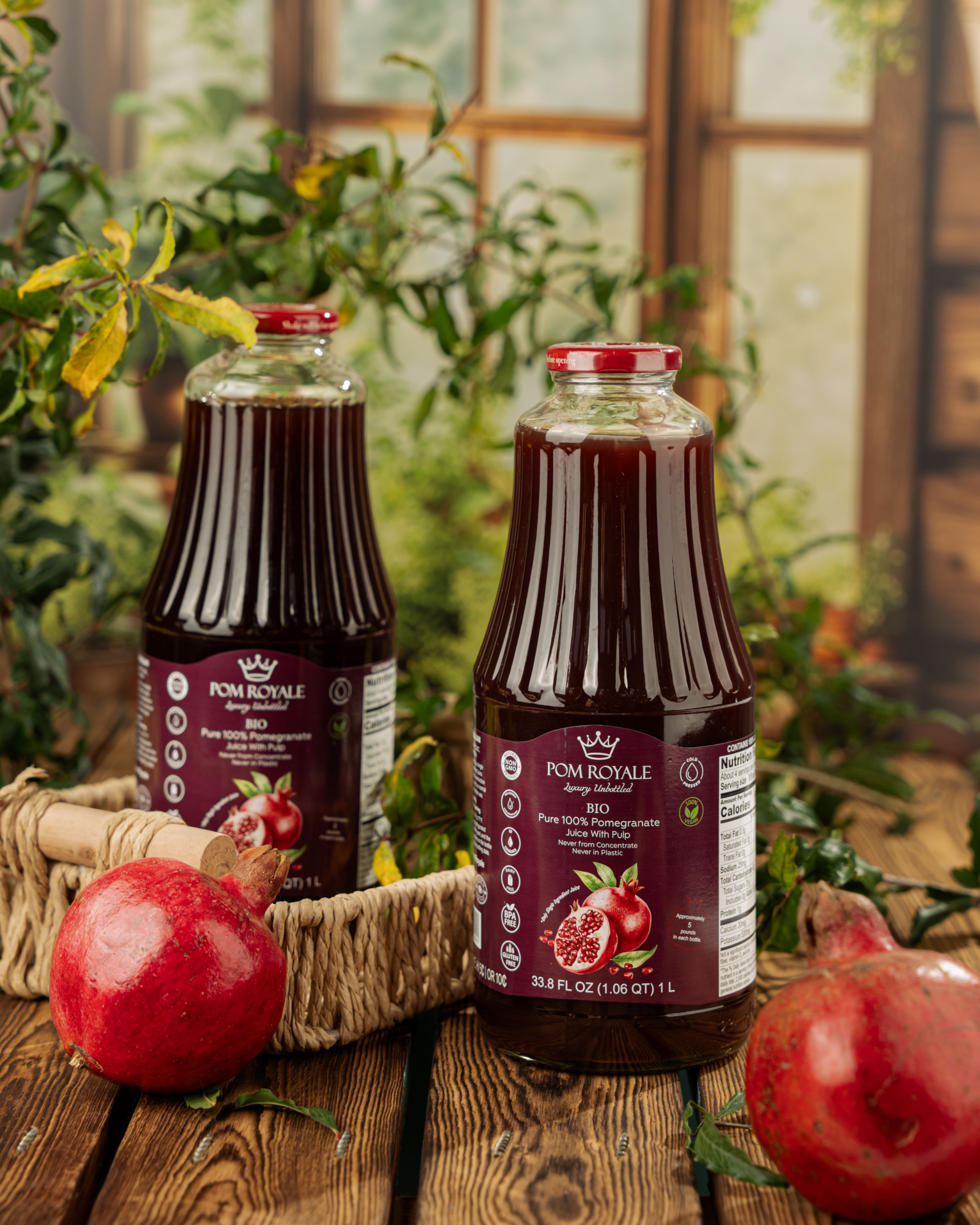 Pure Pomegranate Juice with Pulp, 33.8oz Glass Bottle (Pack of 4)