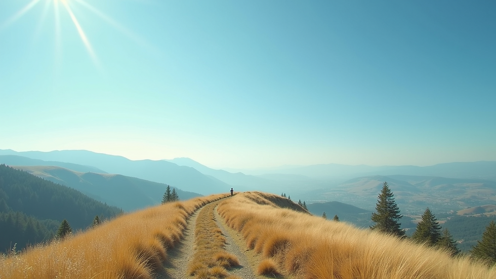 Eye-level view of clear blue skies over tranquil hills, symbolizing a peaceful mind