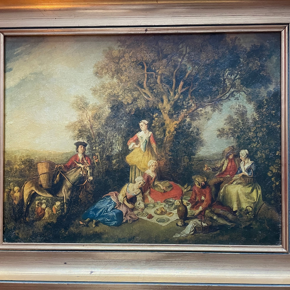 Miniature : Tableau romantique, cadre bois doré, huile sur toile.