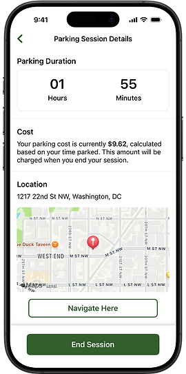 iPhone screenshot of a parking session's details