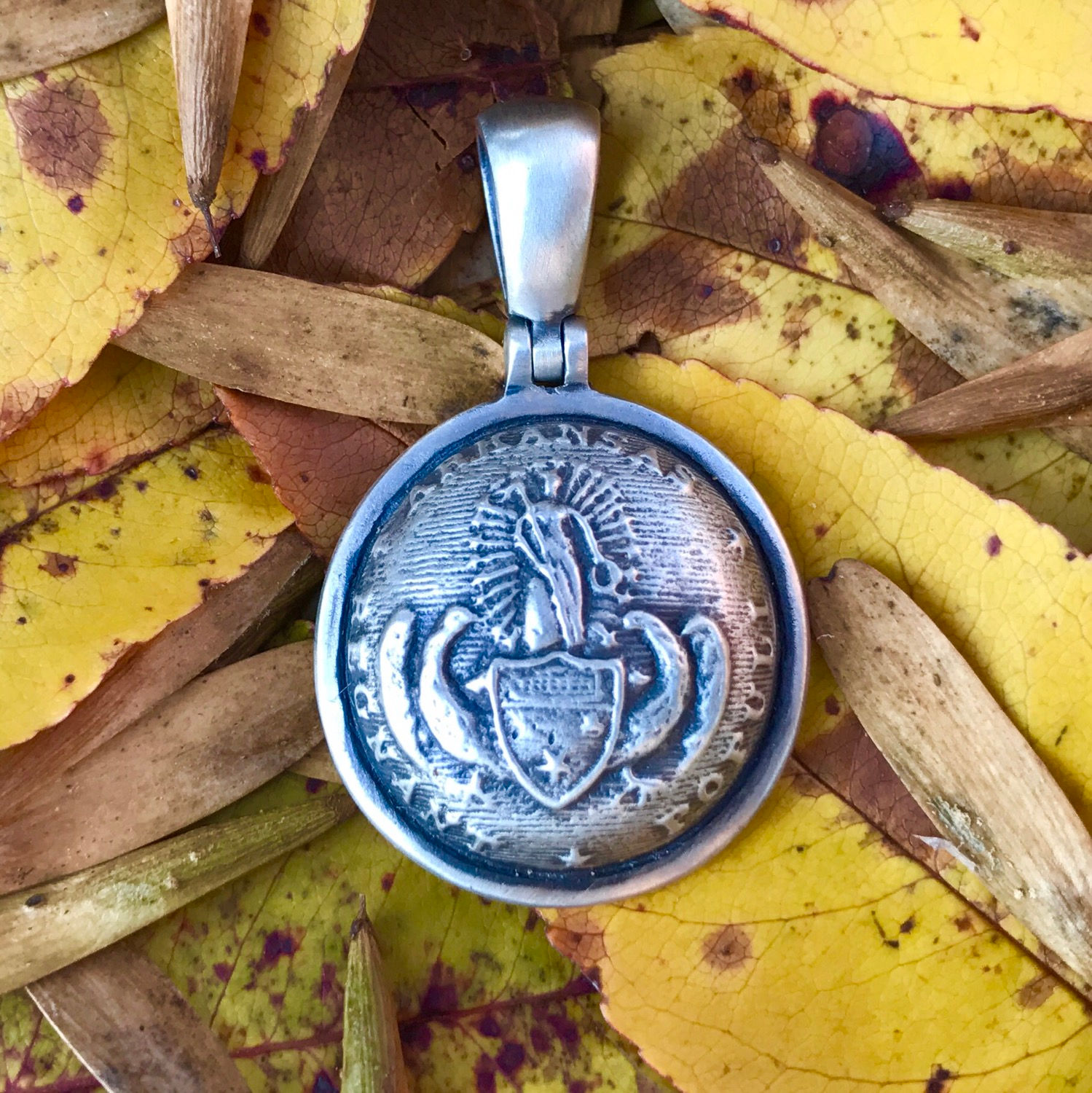Sterling Silver Confederate ARKANSAS State Seal Button Civil War Relic Pendant