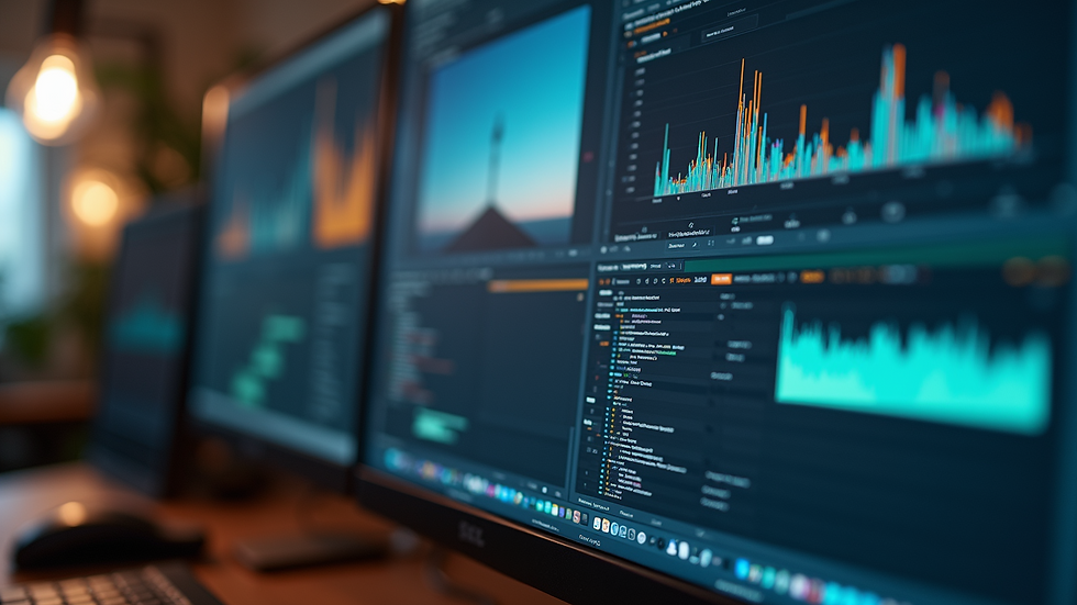 Close-up view of a computer screen showing compositing software with layered visual effects