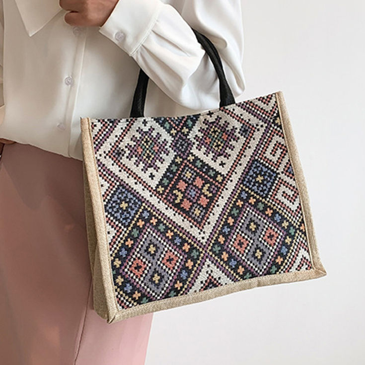 Ethnic Tote Bag | Retro Shoulder Bag, Large Commuter Organizer | Summer Satchel
