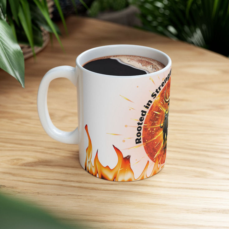 Strength & Passion Mug - Bull Design, Bull Lover Coffee Cup, Gifts for Taurus, f