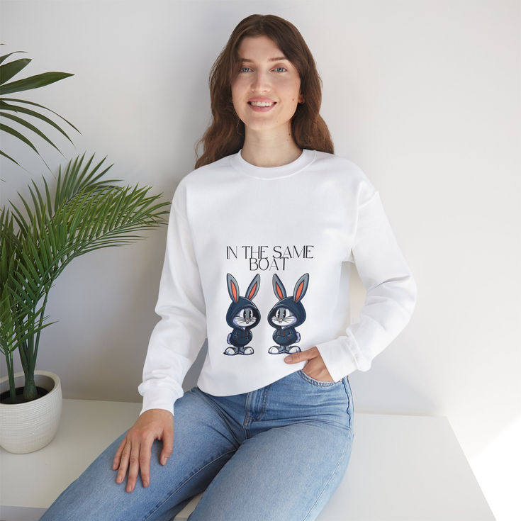 Same Boat Crewneck Sweatshirt, Unisex Playful Graphic Pullover for Comfort