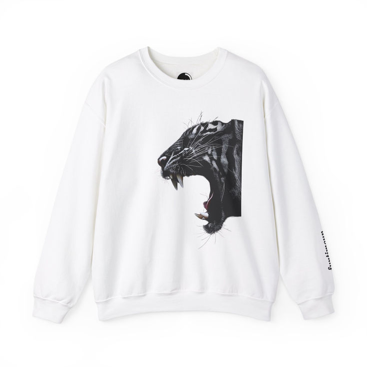 Roaring Panther Unisex Crewneck Sweatshirt - Fierce Animal Graphic, Heavy Blend™ 1