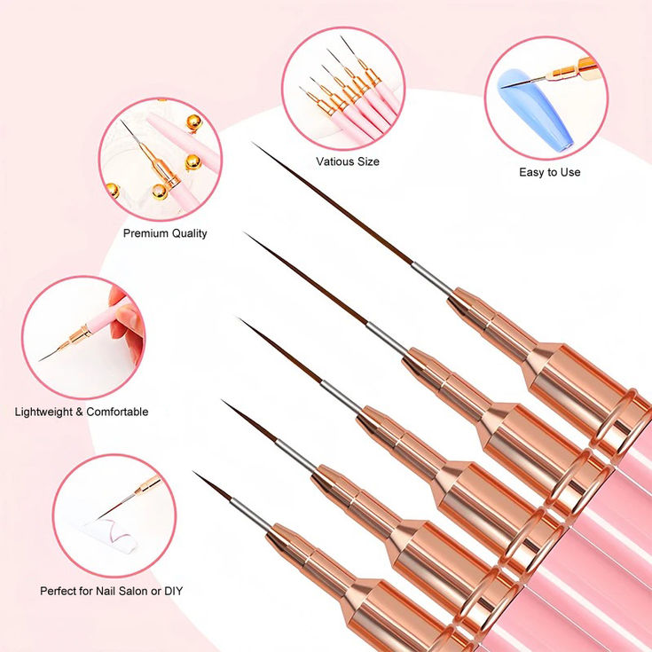Nail Art Liner Brush Set | 5pcs Fine Tip Nail Painting Tools | Designs & Lines