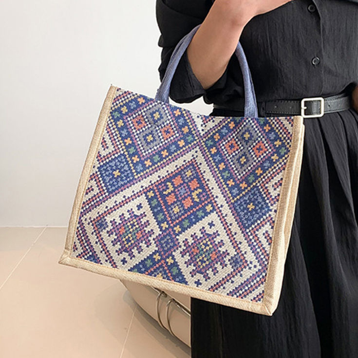 Ethnic Tote Bag | Retro Shoulder Bag, Large Commuter Organizer | Summer Satchel