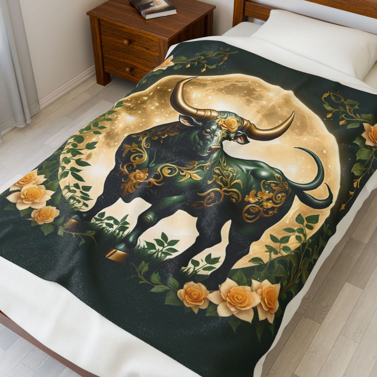 Botanical Taurus Velveteen Plush Blanket – Cozy, Elegant & Zodiac-Inspired