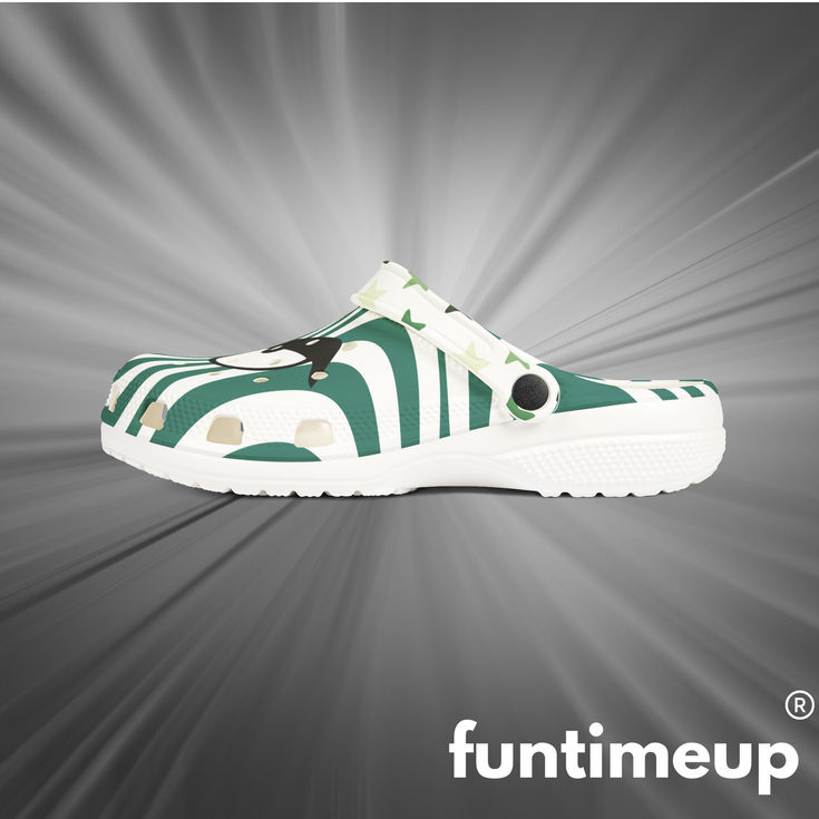 2025 Crocs Foam Rubber Clogs - Playful Green Stripes with Cute Characters 3