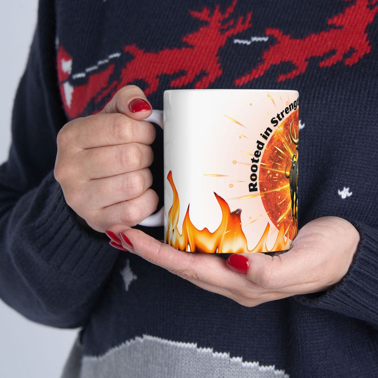 Strength & Passion Mug - Bull Design, Bull Lover Coffee Cup, Gifts for Taurus, k