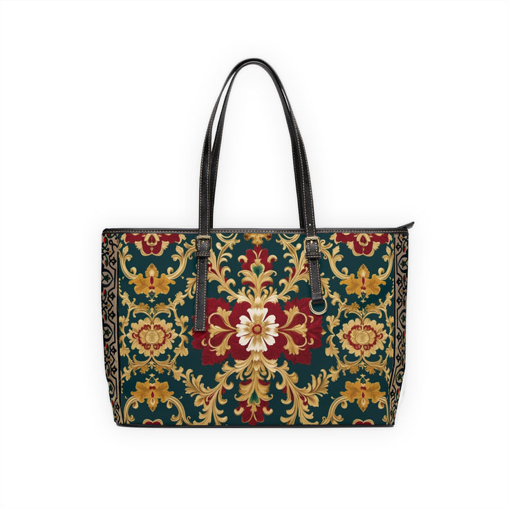 Vintage Floral PU Leather Shoulder Bag, Elegant Tote for Women, Luxury Handbag