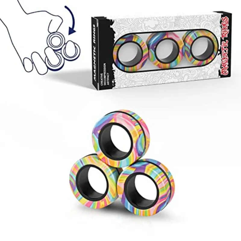 Magnetic Rings Fidget Toy Set Adult Fidget Magnets Spinner Rings Fidget Pack Great Gift for Adults Teens Kids (3PCS) 1