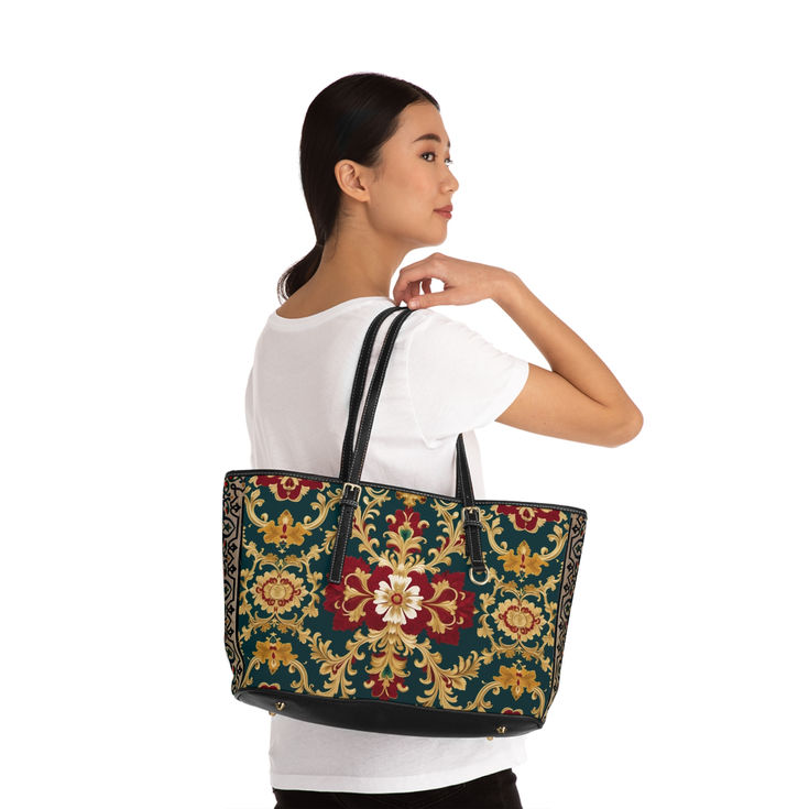 Vintage Floral PU Leather Shoulder Bag, Elegant Tote for Women, Luxury Handbag girl