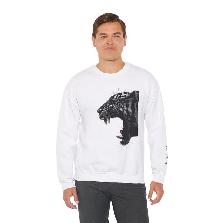 Roaring Panther Unisex Crewneck Sweatshirt - Fierce Animal Graphic, Heavy Blend™ 6