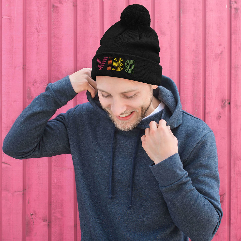 Thumbnail: "VIBE" Pom-Pom Beanie (colorful stiching)