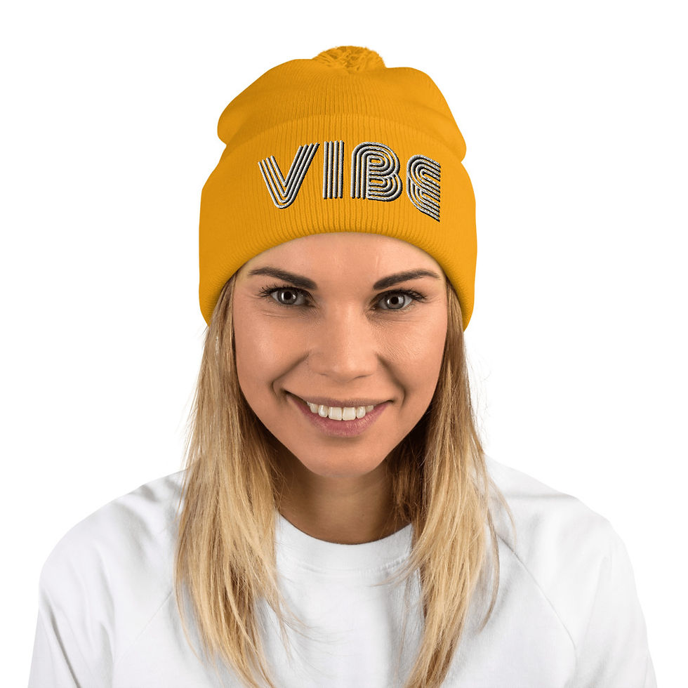 Thumbnail: "VIBE" Pom-Pom Beanie (white stiching)