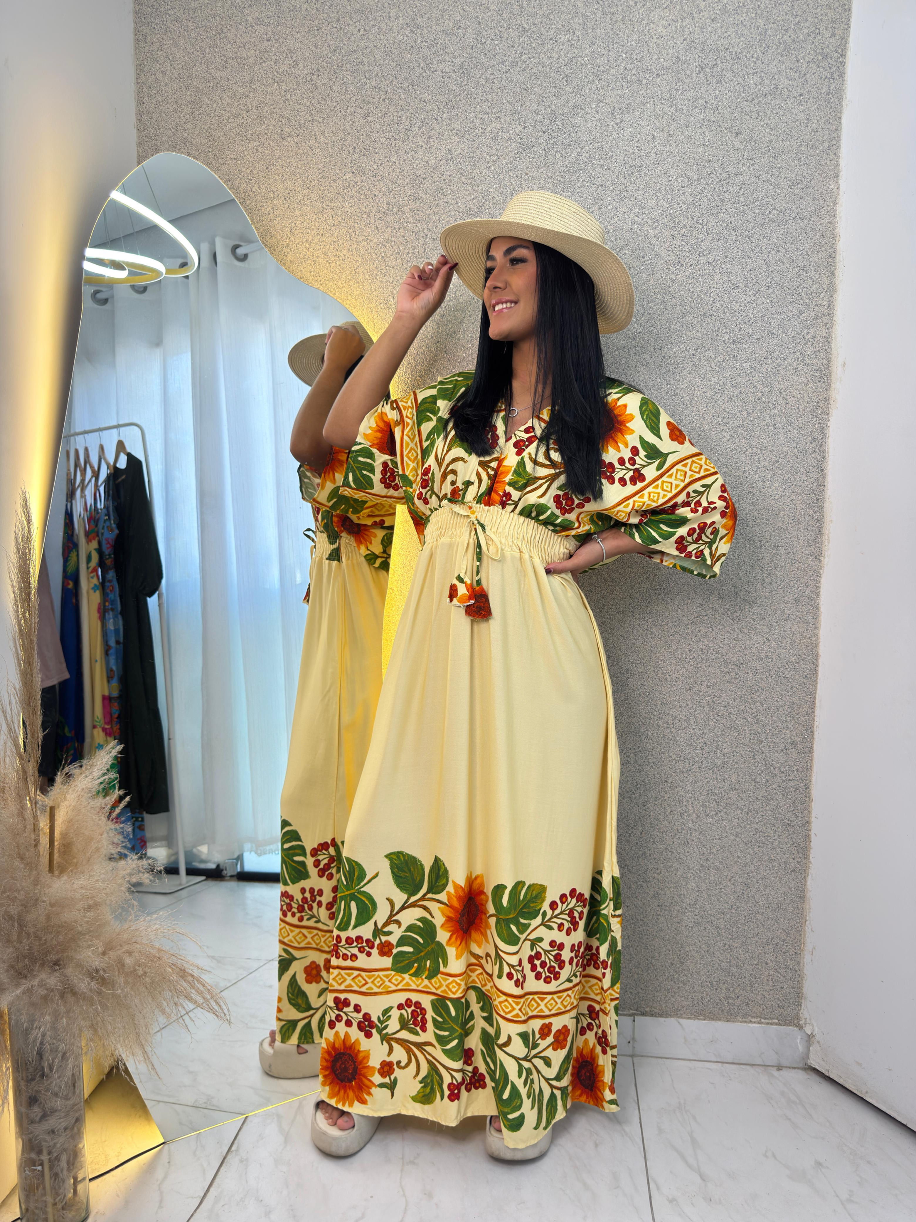 Vestido Longo Floral Amarelo