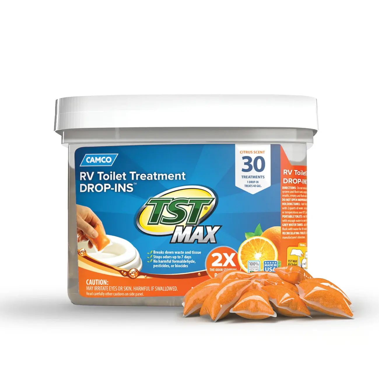 Camco TST MAX RV Toilet Treatment Drop-INs -Orange Scent, 30-Pack (41183)