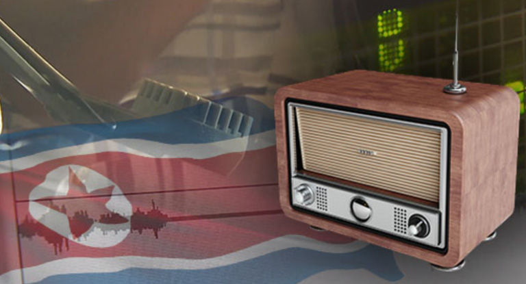 North Korean Flag and antique radio