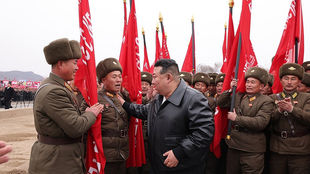 North Korean Dictator Kim Jong Un and North Korean Troops