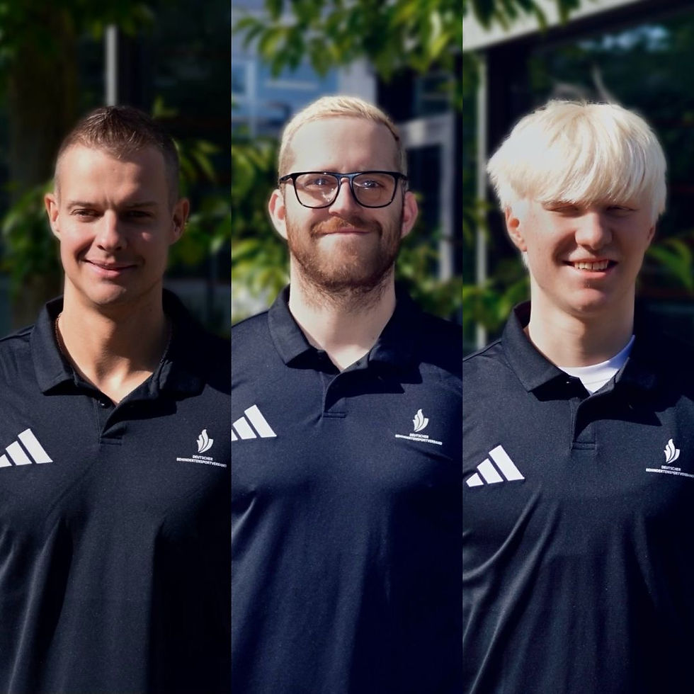 Die drei WM-Teilnehmer vom Rostocker Goalball-Club Hansa (von links): Co-Trainer Reno Tiede, Fabian Diehm und Davis Hartwig. Foto: DBS