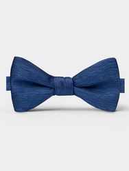 Linen Cobalt Pre-Tied Bow Tie (standing shot)