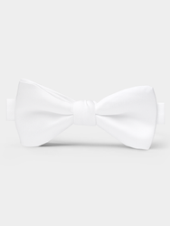 Satin White Pre-Tied Bow Tie (standing shot)