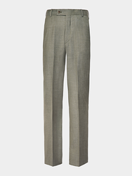 A sage heather dress pants, non pleated, slim leg profile ghost shot on a light grey background.
