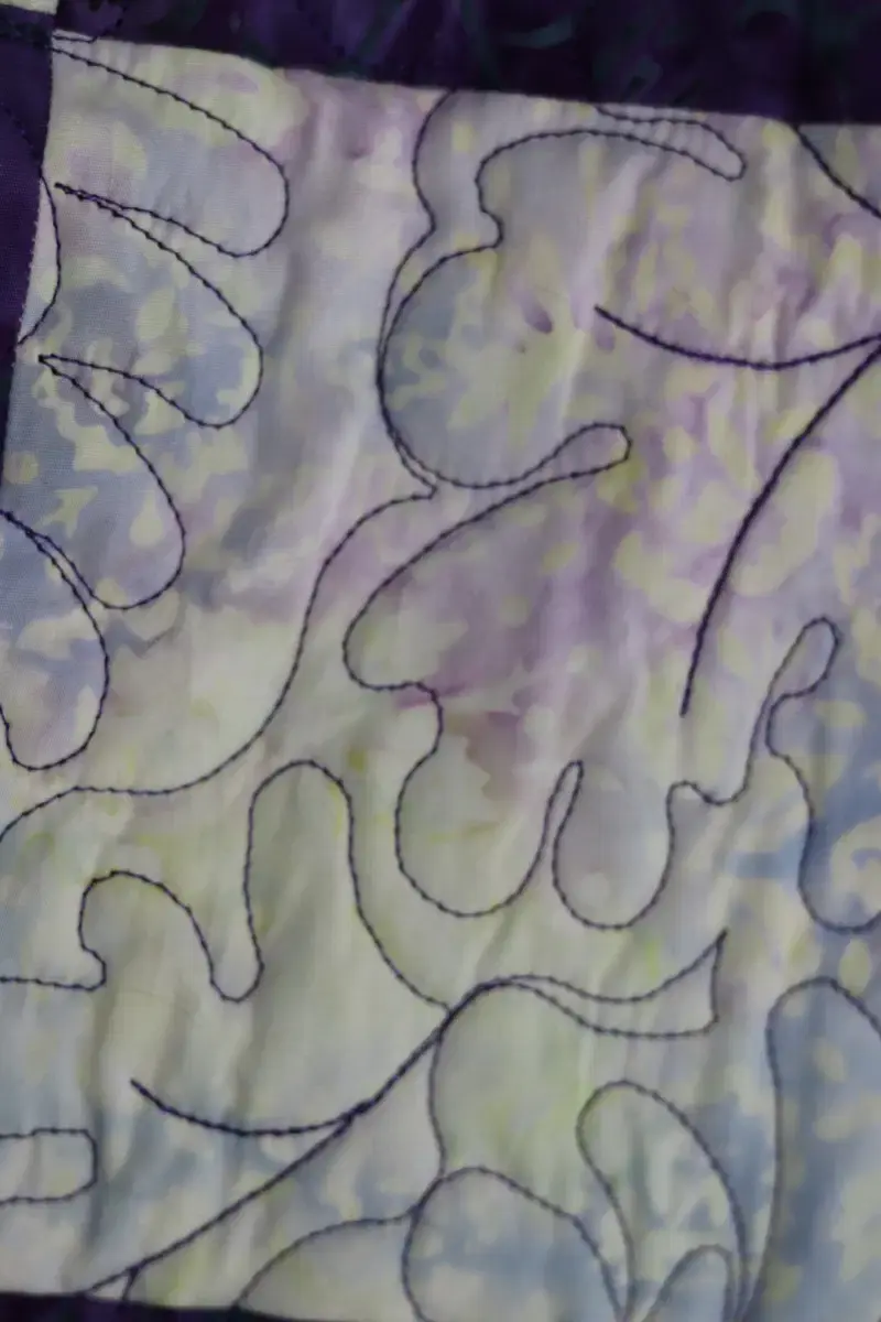Thumbnail: Purple Batik Patchwork Quilt with Navy Minky Back – Handmade Throw