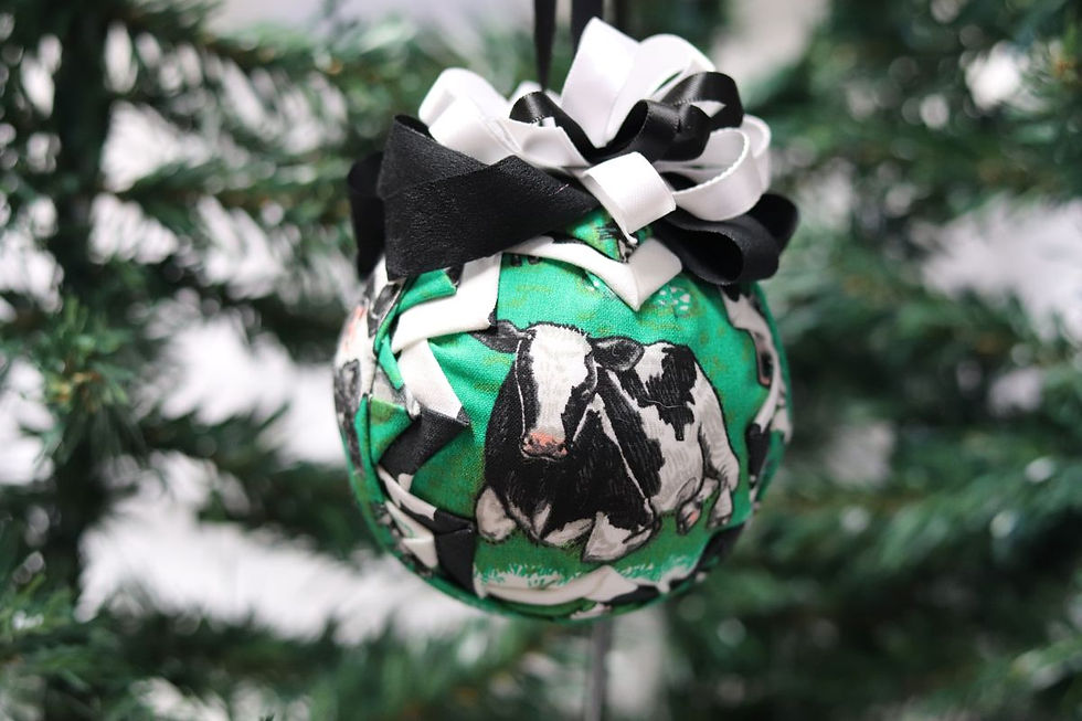Farmhouse Cow Quilted Ornament – Handmade 3" Country Fabric Keepsake by Lazy Dai