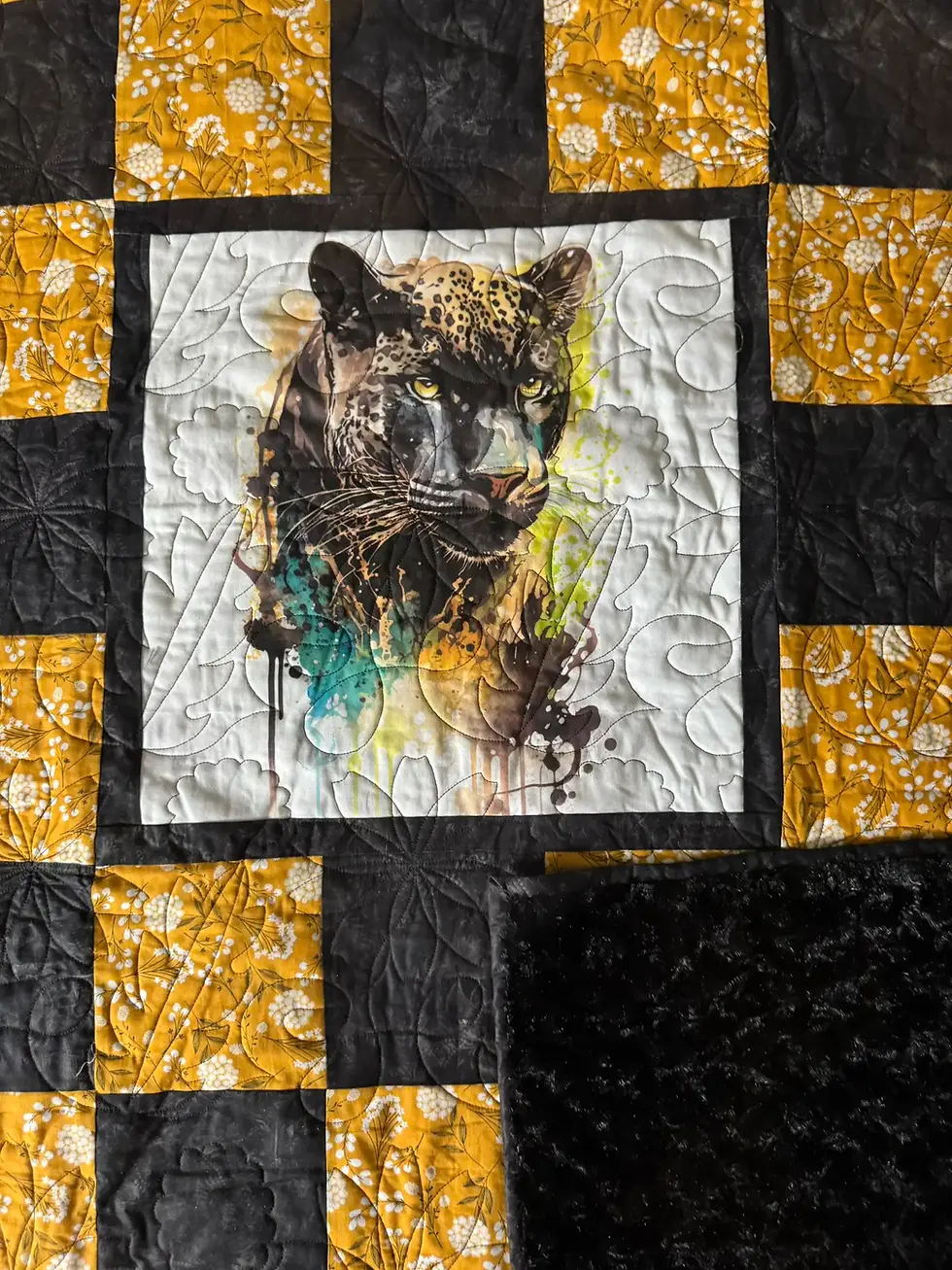 Thumbnail: Leopard Garden Quilt – Gold & Black Patchwork Blanket