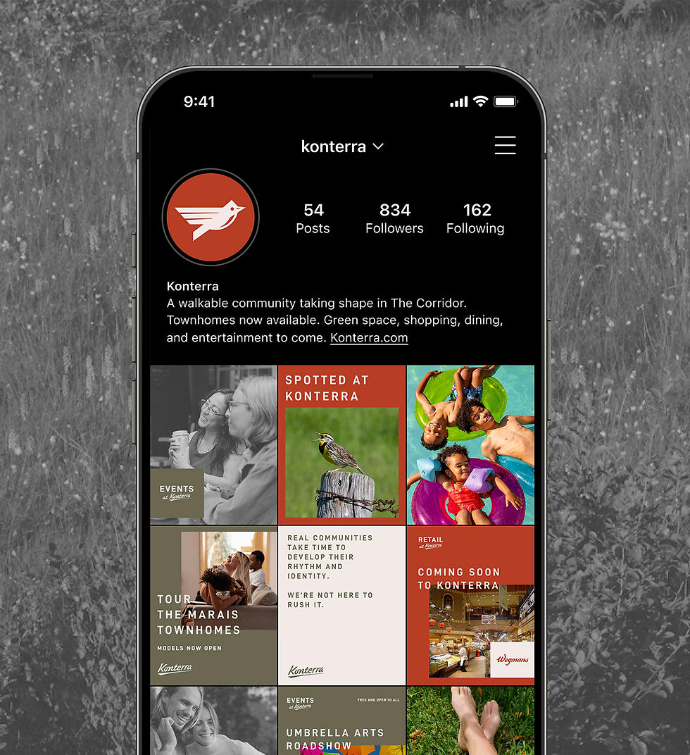 Konterra's Instagram profile with its avatar, bio line, and a sampling of posts