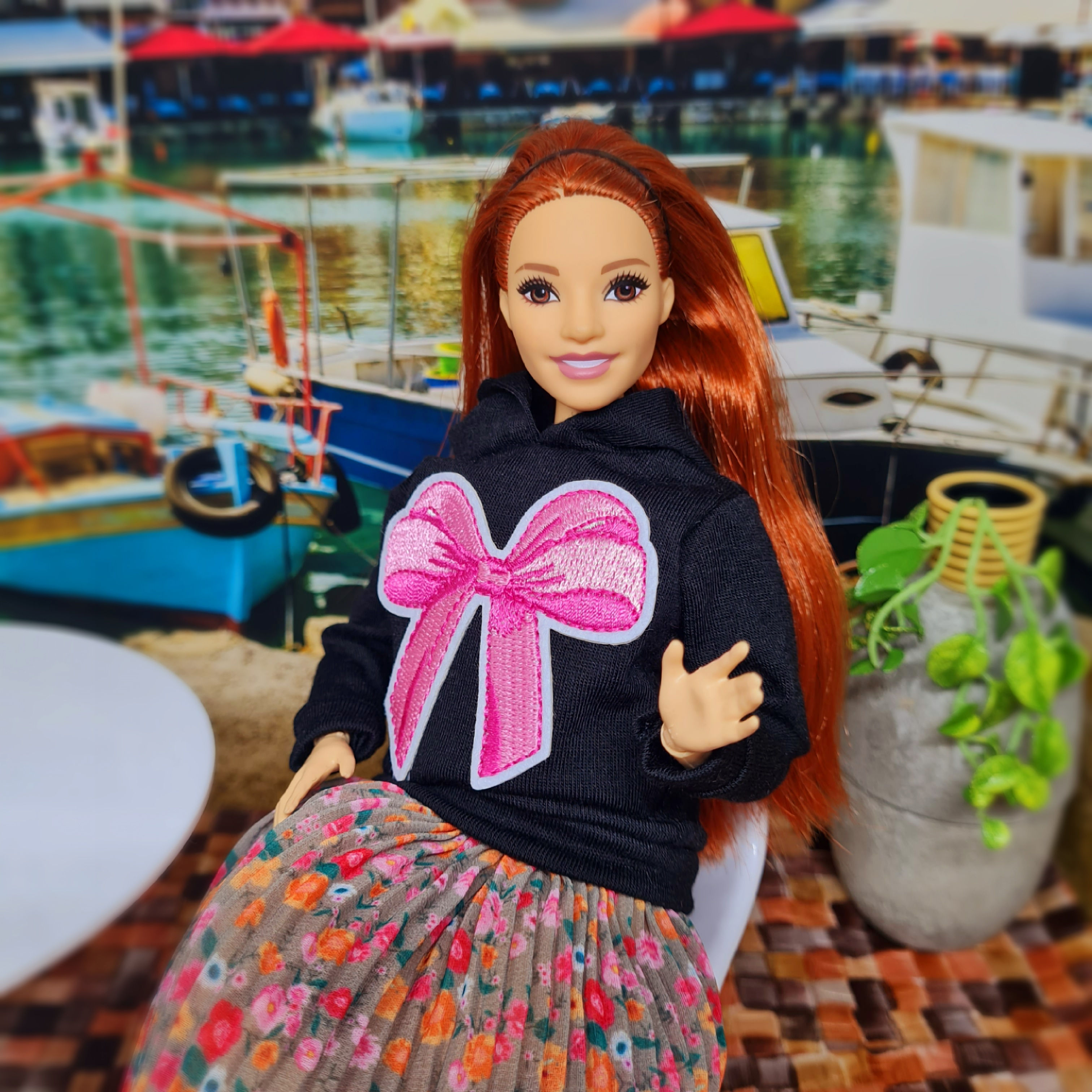 Barbie & Ken Clothes - Pink Bow Black Hoodie
