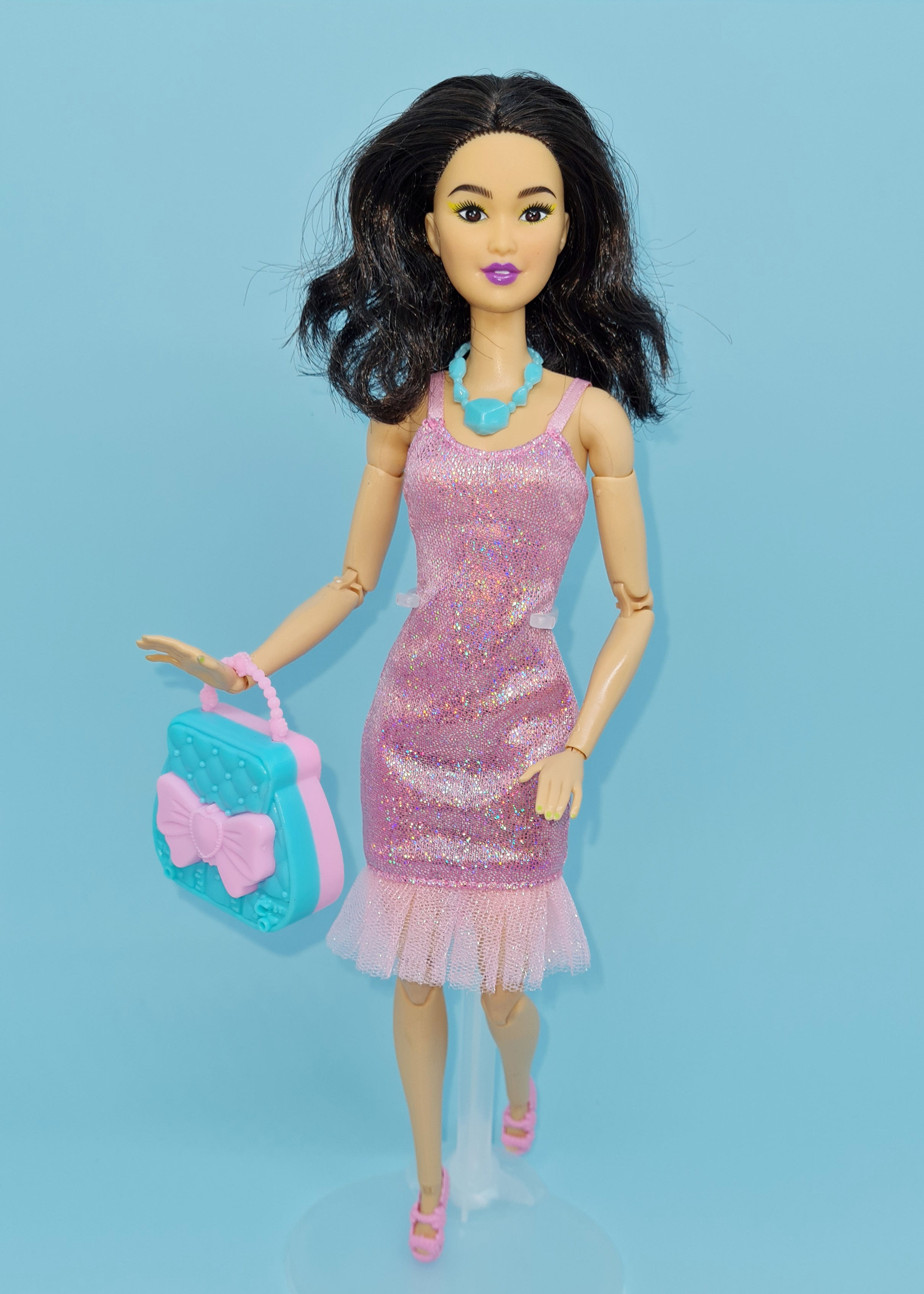 Barbie Clothes - Holo Pink Cocktail Dress and Accessories