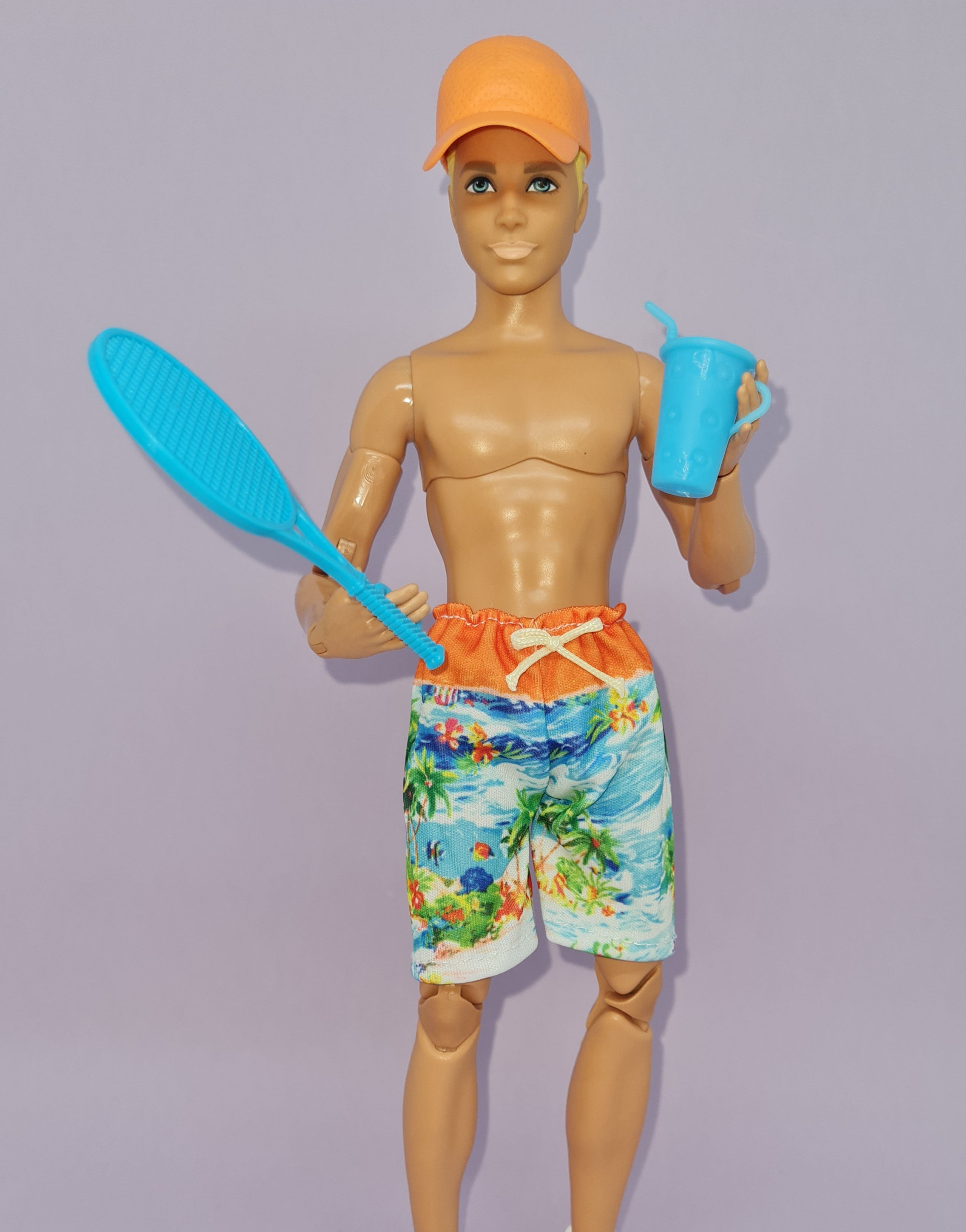 Ken Clothes - Hawaiian Beach Shorts, Tennis Racket and Accessories