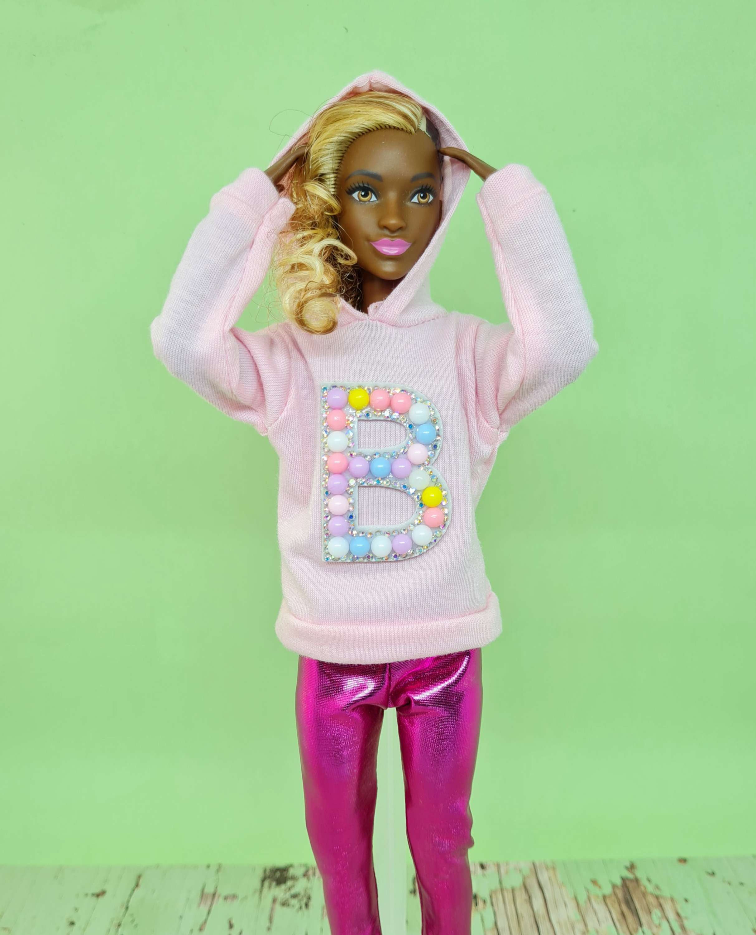Barbie & Ken Clothes - B Beaded Pink Hoodie Sweatshirt