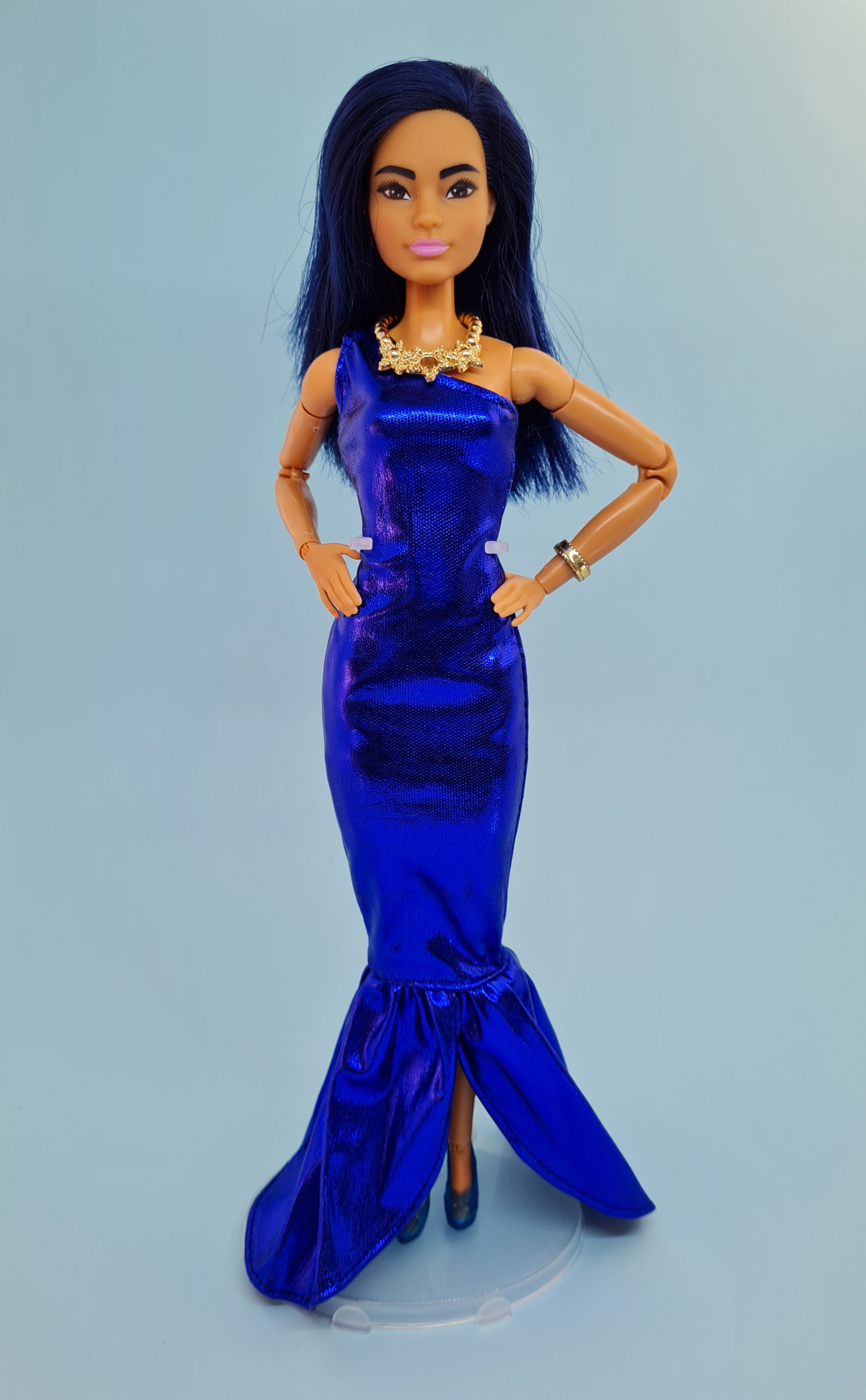 Barbie Clothes - Metallic Blue Dress and Accessories