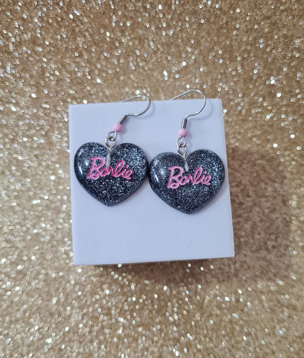 Barbie Black Glitter Heart Earrings