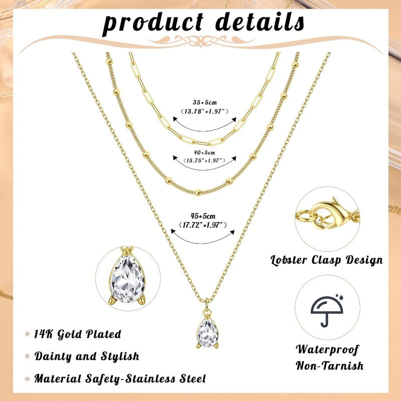 Thumbnail: Triple Layered Gold Necklace for Women Waterproof 14K Gold Plated Stainless Stee
