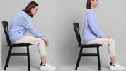 Mature adult demonstrating poor vs. correct seated posture.