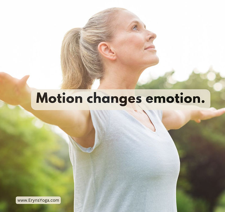 A woman embraces the outdoors with open arms, embodying the message, "Motion changes emotion"!