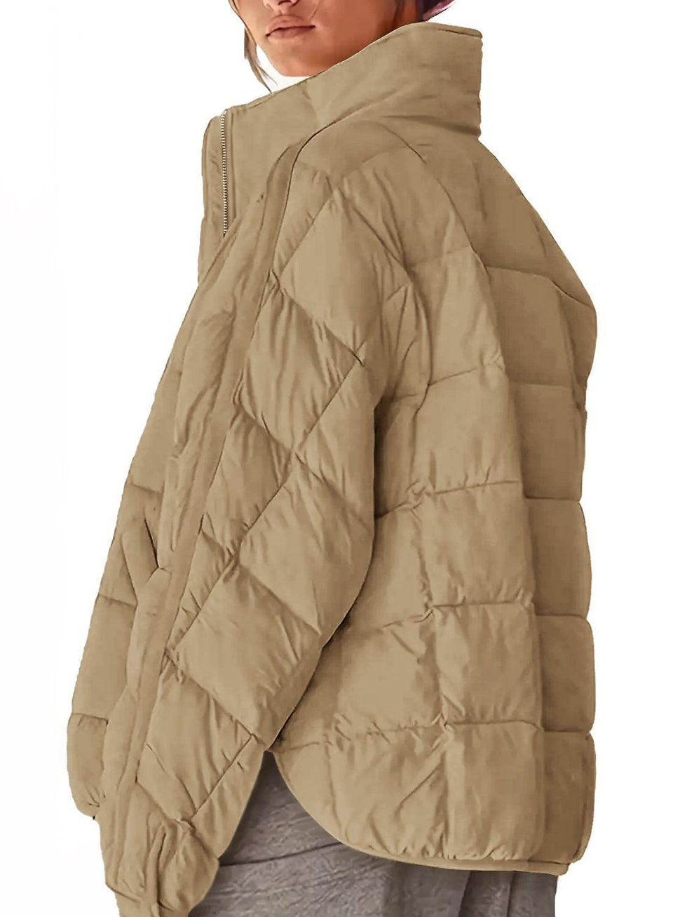 Thumbnail: Pocketed Plaid Quilted Zip Up Winter Coat for Women