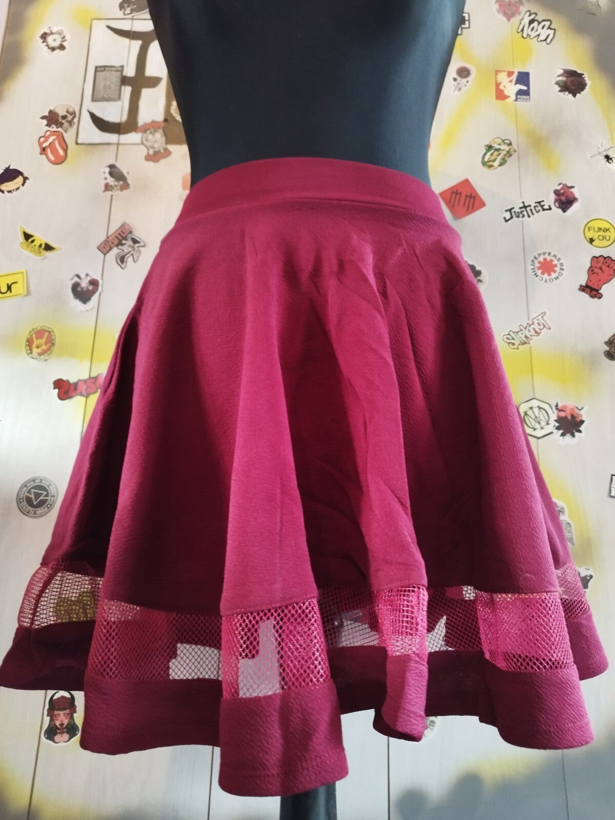 Women High Waist Versatile Burgundy Mini Flare Skirt