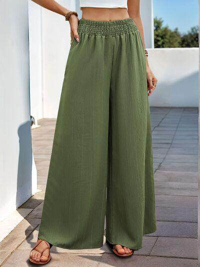 Perfee Smocked Wide Leg Pants for Women with Pockets