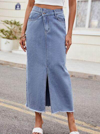 Slit Asymmetrical Waist Denim Skirt for Stylish Women